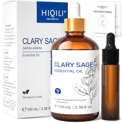 Image of HIQILI Clary Sage Oil Essential, Herbal Sooth Aroma in Diffuse, Meditation, Calming Sleep at Bedtime, Body Massage, Moisturize Skin, DIY Deodorant Spray - 100ML
