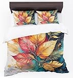 Adam Home 3D Floral Duvet Cover Set With Pillowcases Home Bedroom Décor Digital Printed Microfiber King Bedding Set Made in UK|Colorful Leaves