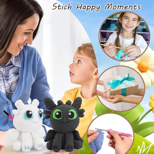 Image of Crochet Kit for Beginners,Beginner Crocheting Animals Kits w Step-by-Step Video Tutorials, Knitting Starter Pack for Adults and Kids,2 Pack Dragon