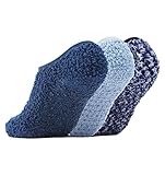 Bevigorio Slipper Socks for Women with Grippers Non Slip Fuzzy Socks with Grips Womens Grippy Grip Hospital Home Gifts 3pairs navybluemix