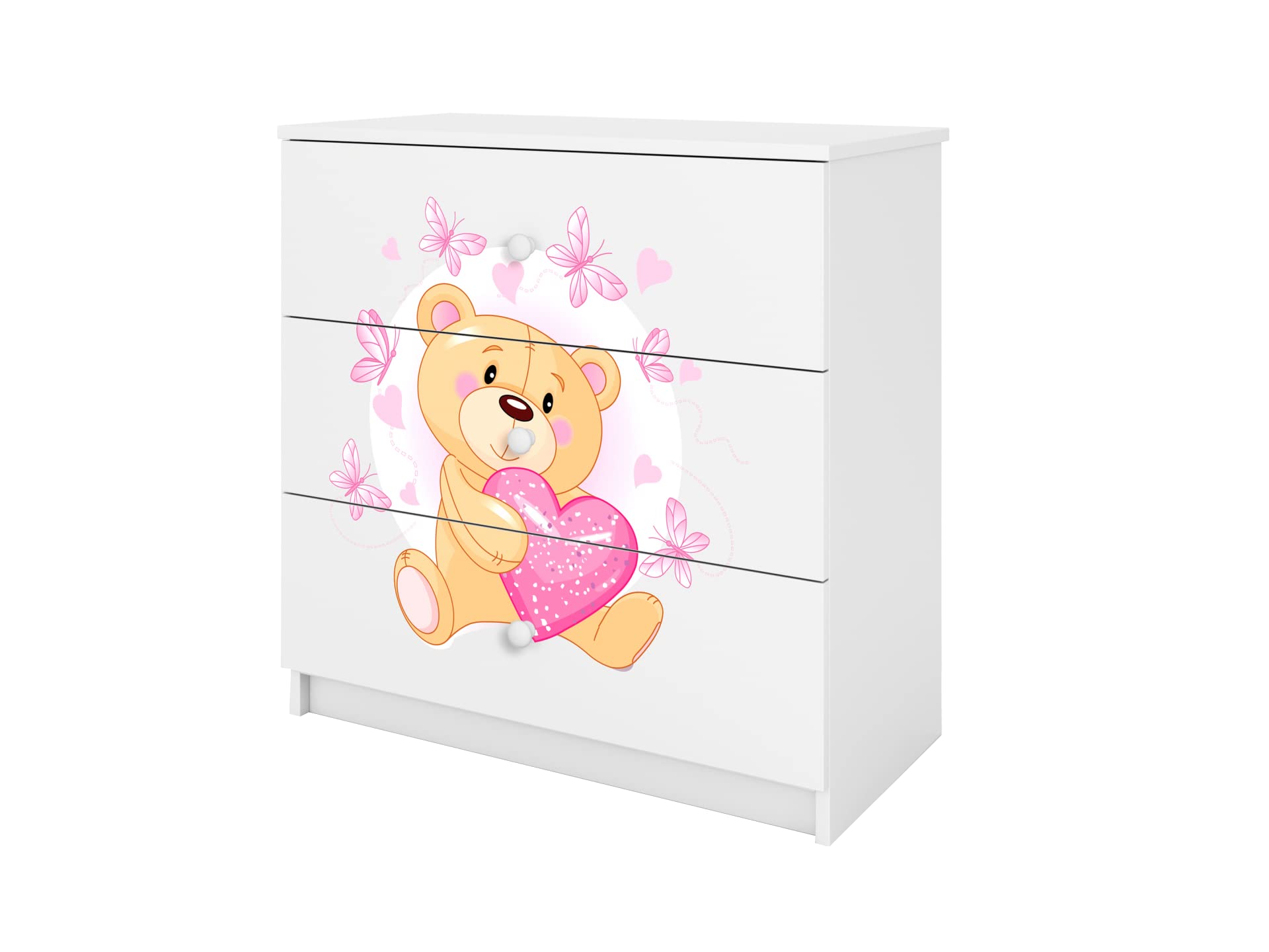 Générique Cassettiera BABYDREAM - Orso e Farfalle - in pannelli di particelle 81x41x80,5 cm, 3 cassetti, colore bianco