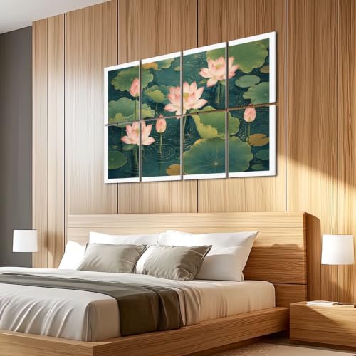 8 Paquetes de Paneles Acústicos Decorativos con Flores de Loto Rosas Elegantes, Hojas Verdes, Agua Calmante – Paneles Absorbentes de Sonido para Estudio de Grabación y Oficina 48"x32" miniatura 5