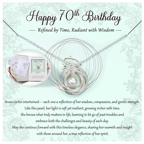 Krfy Birthday Gifts for Women Unique - 925 Sterling Silver Necklace with Pearl 30th 40th 50th 60th 70th 80th 90th Birthday Present for Mom Turning 30 40 50 60 70 80 90 Years Old Birthday Card for Her