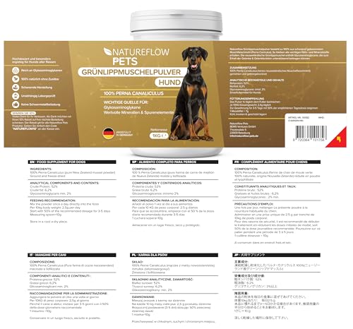 Grünlippmuschel Hund TESTSIEGER - 500g natürliches Grünlippmuschelpulver für Hunde - Unterstützung der Gelenkfunktion - Grünlippmuschel für Hunde mit Hoher Akzeptanz - Grünlippmuschelpulver Hund