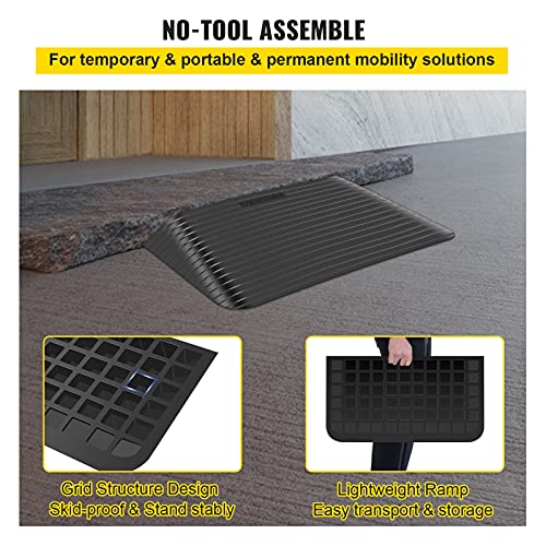 Vevor Rubber Threshold Ramp, 3.5" Rise Threshold Ramp Doorway, Recycled Rubber Power Threshold Ramp Rated 2200Lbs Load Capacity, Non-Slip Surface Rubber Solid Threshold Ramp For Wheelchair And Scooter #TOP5