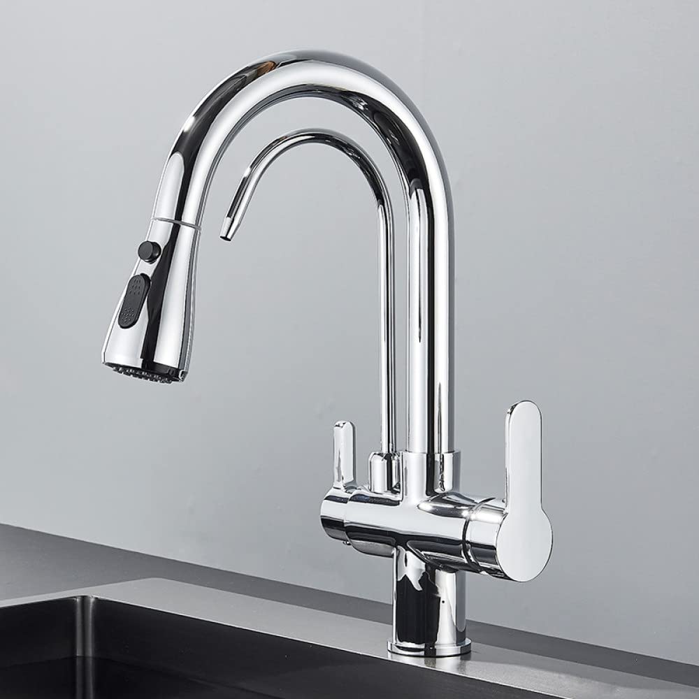 Rubinetto per filtro dell'acqua nero opaco per lavello da cucina con rotazione a 360 ed estrazione spray a tre vie rubinetto miscelatore per acqua filtrata