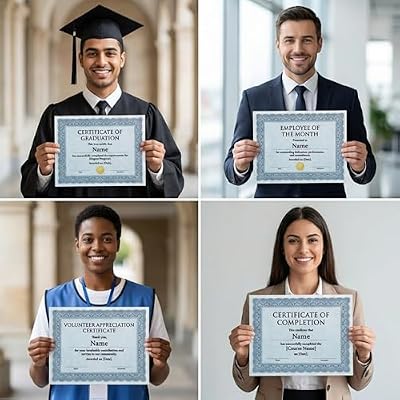 PaperDirect Traditional Parchment Certificates,100 Sheets of 28lb Blue Paper, 812 x 11, Blue Border, Perfect for Awards, Students, Employees, Volunteers, Course Completion, Diplomas