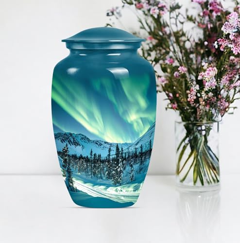 Image of Personalized Northern Lights - Decorative Urns for Ashes - Large Cremation Urns - 10 Inch - Large with Velvet Bag - Memorial Urns - Funeral Urns for Male & Female - Unique Urns - Burial Urn