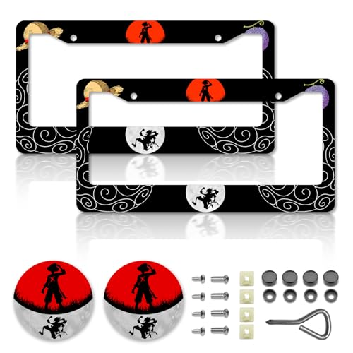DGDRHZ Anime one License Plate FramesAnime Piece Car Accessories for Women & MenCute License Plate HolderAluminum License Plate Frame Fits Standard US Vehicles Size 12.2 x 6 Inch (Black-2pcs)