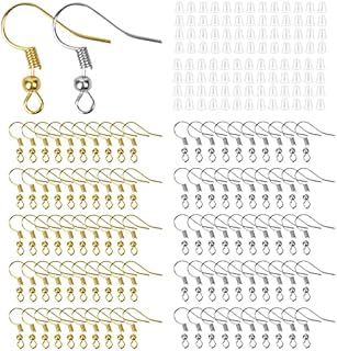 Earrings Making Kit, 100 PCS Earring Hooks, Hypoallergenic Ear Wire Hooks with 100 PCS Clear Earring Safety Backs, Earrings Making Supplies Kit for DIY Earring Jewelry Making (Silver and Gold)