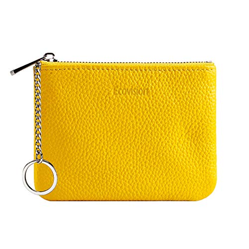Genuine Leather Coin Purse Keychain for Women, EcoVision Coin Pouch with Card Holder Pocket Mini Zipper Change Purse Wallet