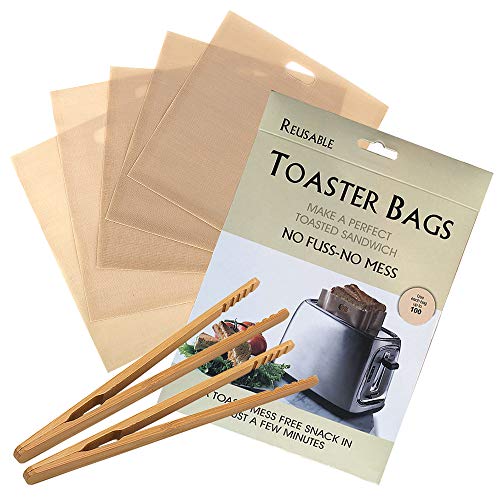 Skystuff 6 bolsas de tostadora reutilizables con bolsillos para tostadora antiadherentes, bolsas de almacenamiento para sándwich, pizza, pan, bocadillos con 2 pinzas para tostadas