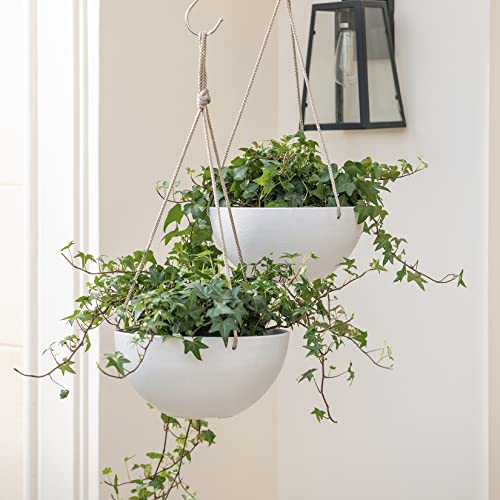 White Hanging Planter Basket - 10 Inch Indoor Outdoor Flower Pots, Plant Containers With Drainage Hole, Plant Pot For Hanging Plants, Pack 2 #TOP4