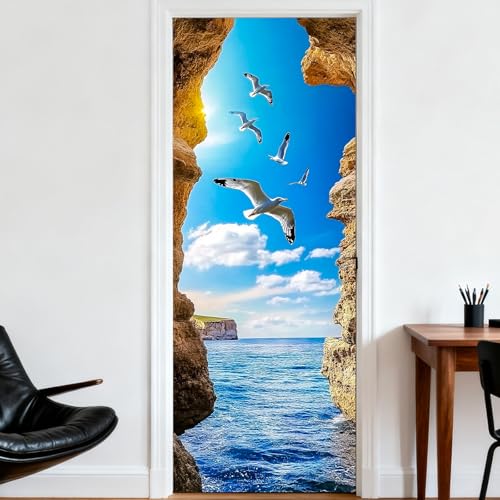 Image of Nuxovilar Coastal Cave Door Stickers Peel Stick PVC 30.3x78.7 in
