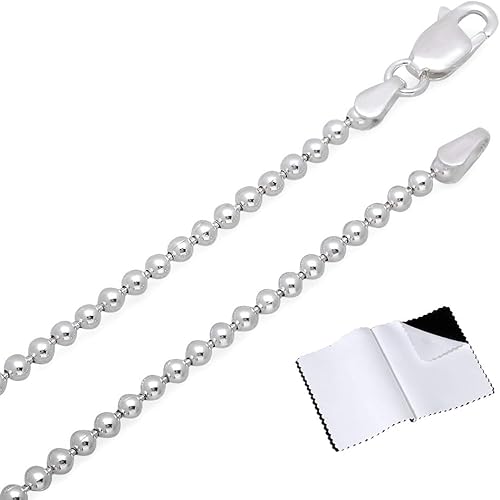 1mm-5mm Solid .925 Sterling Silver Ball Military Chain Necklace or Bracelet
