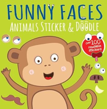 Paperback Funny Faces Animals: Sticker & Doodle Book