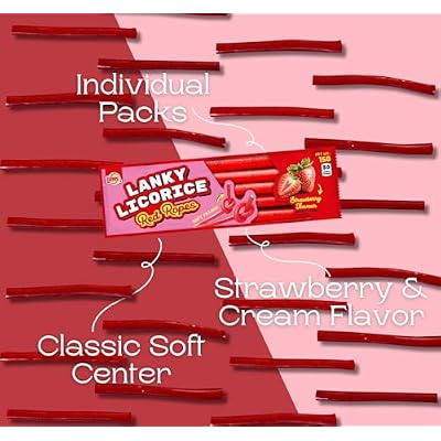 Lalees Bulk Red Licorice Candy - Approx. 240 Packs - 8 Pound Box of Candy - Strawberry Licorice Ropes - Individually Wrapped Red Candy - Lanky Licorice Ropes