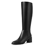 Knee High Boots Women Chunky Heel Round Toe Side Zipper Tall Boots for Women Comfortable Long Boots
