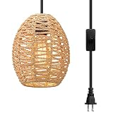 Plug in Pendant Light, Hanging Lights with Plug in Cord, Rattan Hanging Lamp with Farmhouse Boho Wov