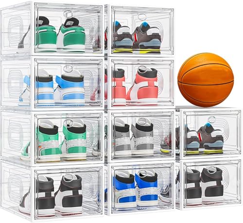 caktraie 10 Pack Thicken Shoe Organizer Stackable,Upgraded Sturdy Shoe Storage Box with Magnetic...