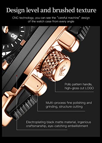 Olevs Watches For Men Quartz Chronograph Leather Fashion Dress Watch Date Waterproof Luminous Casual Square Business Wrist Watches Black #TOP3