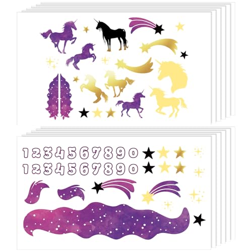 MotiMind 6 Pcs Derby Car Sticker Set Purple Unicorn Theme Racing Stickers Stars Numbers Nebula Meteor More Decals for Your Derby Car