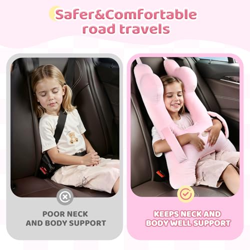 Image of FLORICH Kids Travel Pillow, Car Sleeping Travel Pillow for Kids, Washable H-Shaped Pillow for Adults and Children to Support Head and Body for Road Trips Pillow for Car (Light Pink)