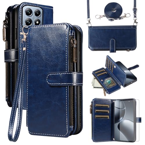 Coque Xiaomi 14T Pro Asuwish avec portefeuille en cuir bleu et protection verre trempé