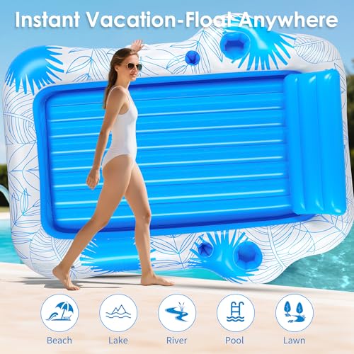 XX-Large Inflatable Tanning Pool Lounger, 85" x 71" Blow Up Sunbathing Floating Raft, Portable Ice Bath Tub for Pool, Lake & Outdoor Backyard — view 5