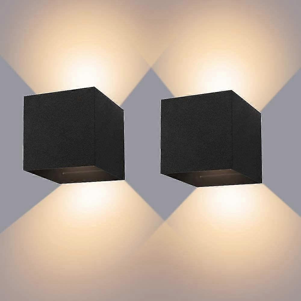 Joyhappst Image Color Indoor/Outdoor Wall Light 12W* 2 Black Led Wall Lamps Waterproof Ip65 Adjustable Lamp Light Design 3000K Warm White Wall Sconces 10 * 10 * 10Cm