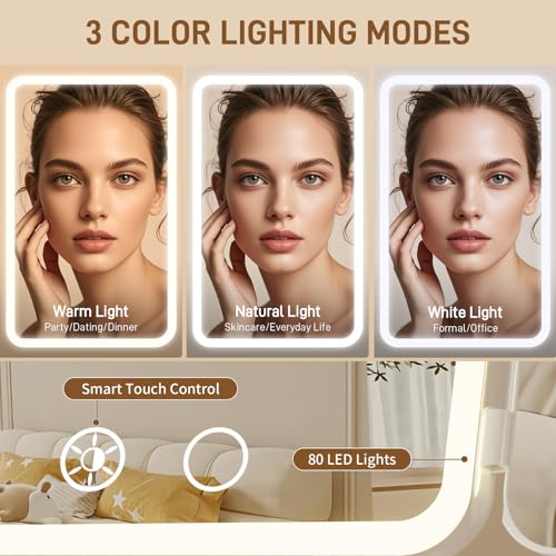 Makeup Mirror with Lights, 1X/3X/5X Magnification Vanity Mirror, 3 Colors Dimmable Soft Light 360° Rotation Smart Touch | Rechargeable Portable Trifold Mirror for Travel/Dorm/Room, Gift for Women - Image 5