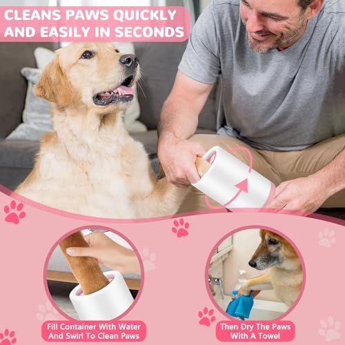 Pfotenreiniger für Hunde, ‎Abnehmbaren Hundepfoten Reiniger, Tragbare Hundepfoten Reiniger, Tragbarer Pfotenpflege Hunde mit Weichen Silikonborsten funktioniert für alle Hundegrößen (Rosa)