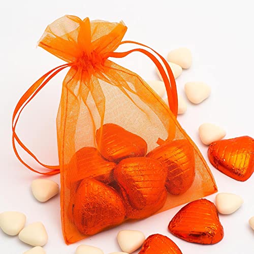 Image of Dealglad 100pcs Drawstring Organza Jewelry Candy Pouch Party Wedding Favor Gift Bags (3x4 inch, Orange)