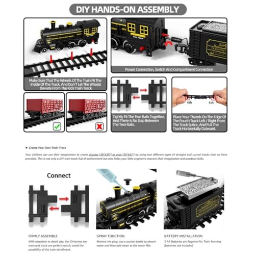 Image of Classic Retro Steam Train Set for Kids with Real Smoke, Lights & Sound | Rechargeable Electric Railway Toy with 155cm DIY Track & Cargo Coaches | Gift for Boys & Girls 3-8 Years