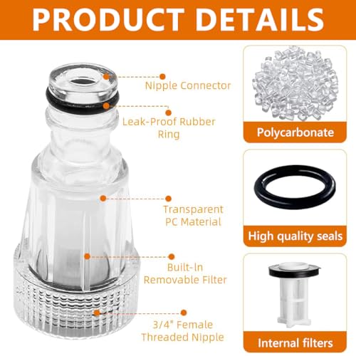 Image of HASTHIP Universal High-Pressure Quick Connector for Pressure Washer with 3m Hose, Mesh Filter and Adapter, Quick Release Rubber Leak-Proof Hose Connector, Universal Washer Hose