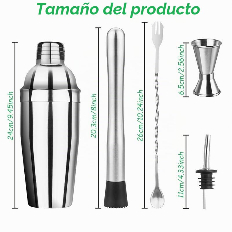 Kit completo para cócteles, juego de coctelera de 750 ml, coctelera profesional, accesorios de bar y herramientas de mixología, juego ideal para barman y amantes de cócteles en casa, acero inoxidable