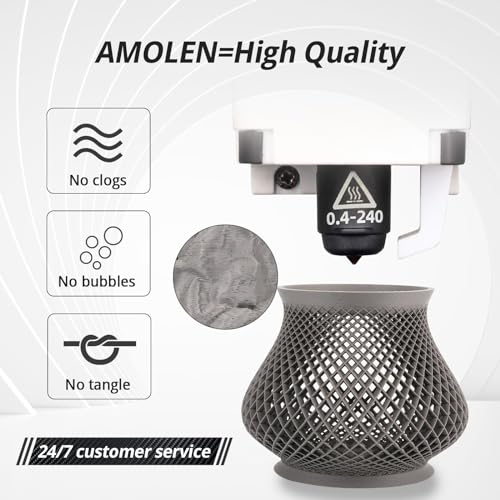 Image of AMOLEN PLA 3D Printer Filament, Cement Grey PLA Filament 1.75mm, Magic Stone Marble PLA 3D Printing Filament, 1kg Spool (2.2lbs), Dimensional Accuracy + /- 0.02 mm, Fit Most FDM Printer