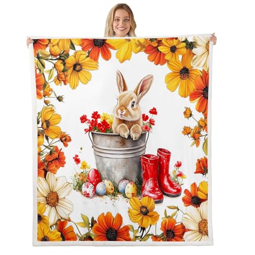 Castle Fairy Happy Easter Kids Bed Throws,Cute Rabbit Easter Eggs