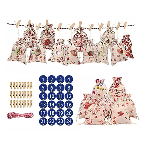 Gadpiparty 1 Ensemble Suspendu Bureau - Poche de Noël Guirlande Sacs Calendrier Ficelle Jute Clips Compte à Rebours Dessiner Décoration pour Autocollants de Toile de Jute Décorations Cover