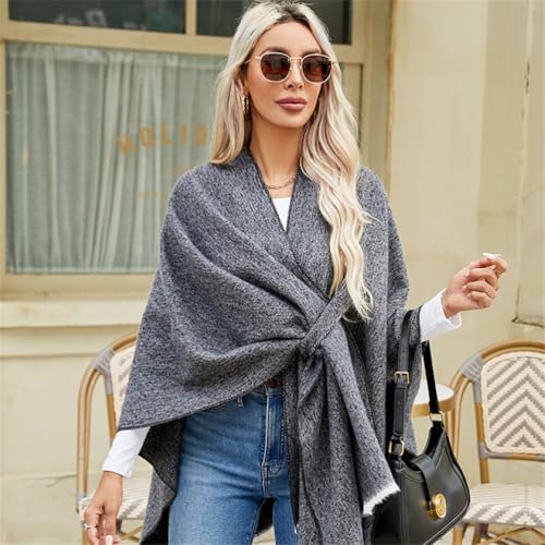 Cape Shawl for Women Dressy Elegant,Shawl Wraps for Women,Faux Cashmere Shawl with Split Bar Solid Color Cape2