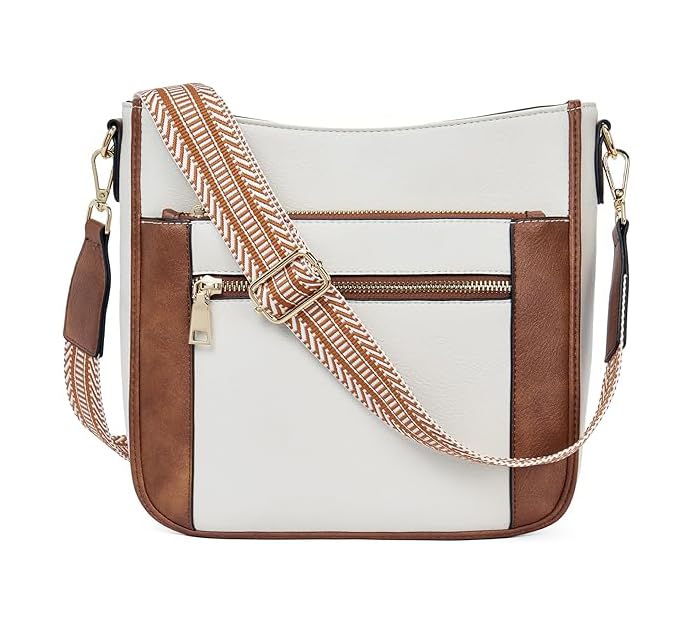 faux leather shoulder sling bags for womens and girls - stylish ladies crossbody bag with adjustable strap (white and brown)