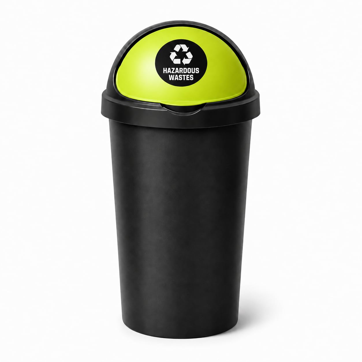 Spectraplast® 50L Bullet Bin with Coloured Lid & Sticker, Large Kitchen Rubbish Bin, Plastic Waste Bin for Home, Office, Bathroom & Utility Room, Indoor Recycling Dustbin (LIME GREEN, HAZARDOUS WASTE)