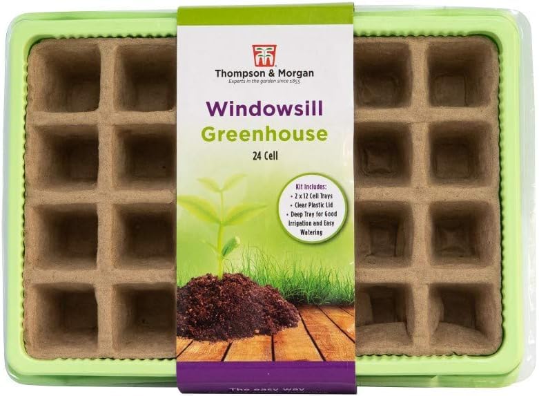 Windowsill Greenhouse Propagator Grow Kit 2x 24 Cell Paper Pot Plastic Trays with Clear Plastic Lid Sowing Seeds Easy Watering Good Irrigation by Thompson and Morgan