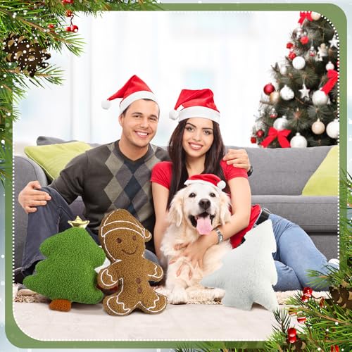 Image of Konohan 3 Pcs Christmas Gingerbread Pillows House Man Throw Pillows Stuffed Gingerbread Shaped Pillow for Christmas Party Outdoor Cushion Decorations(Green,Vintage Style)