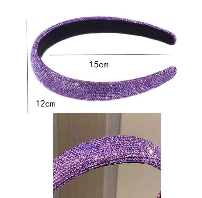 1 PCS Rhinestone Headband Glitter Non-Slip Wide Headband, Solid Hair Band Fashion Hair Accessories for Women Girls(Purple) - Image 2