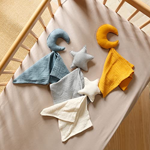 Image of insular Baby Lovey Blanket for Boys and Girls, Organic Cotton Muslin Security Blanket for Babies, Soft Breathable Lovie Soothing Towel for Newborn and Infant, Star&Moon(Pink)