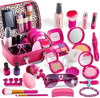 LINFUN KIDS Pretend Makeup Sets for Girls Princess Jewellery Toys with Cosmetic Bag, Make Up Beauty Role Play Toy Gift for Little Girls Aged 3+