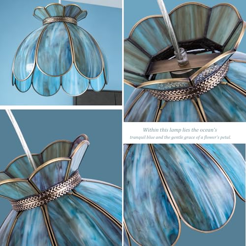 Image of Brass Glass Ceiling Pendant Light, Hanging Chain lamp, with Vintage Lotus Flower Glass Shade for Kitchen Island Dining Room Bedroom Living Room-12 Stained Glass Shade
