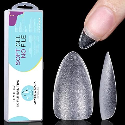 TOMICCA Almond Nail Tips - No File Nail Tips 360PCS Matte Clear Nail Tips Kit - Soft Gel Full Cover Nail Tips for Soak Off Nail Extensions kit - False Nails Acrylic Nail Tips 15 Sizes, Medium Almond Cover
