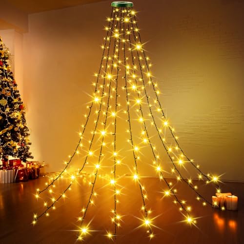 Christbaumbeleuchtung mit Ring, 200 LEDs Lichterkette Weihnachtsbaum...